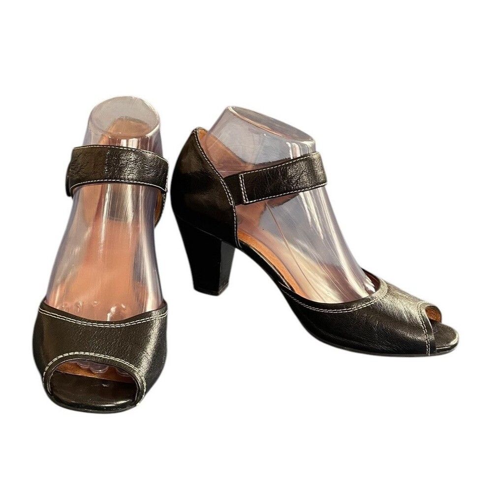 Clarks Black Lea Diamond Hart Peep Toe Heels 85321 - 8 M Career Office